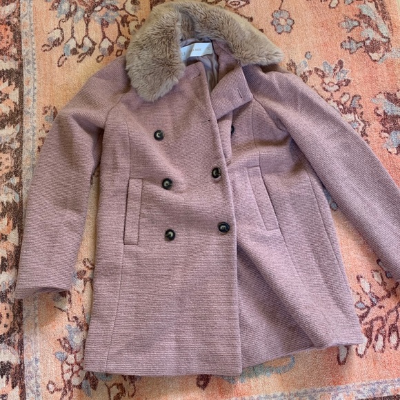 Zara light pink taupe pea coat with fur collar XS - Picture 4 of 6